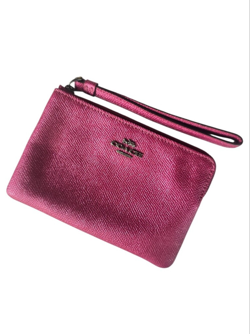 Coach Metallic Fuchsia Leather Wristlet